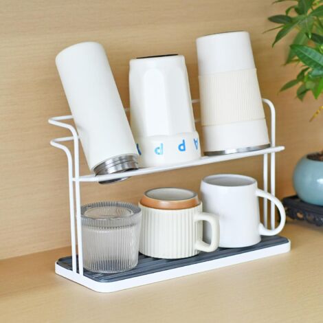 Scolapiatti Retrattile Da Banco Con 7 Ganci - Portabicchieri E Bottiglie In Plastica, 19,5x17x5 Cm, Per Cucine Piccole