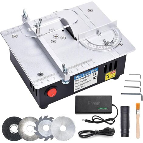 Mini sega da tavolo con 4 lame, alimentatore regolabile a 7 velocità, sega da tavolo di precisione, seghe circolari da tavolo portatili da 96 W, lama regolabile in altezza da 0,1 a 15 mm e otturatore