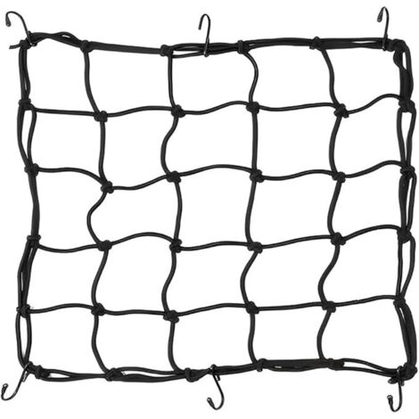 Rete per moto, rete elastica, rete per cestino per bicicletta, rete elastica per bagagli a ragno con 6 ganci per moto, scooter, bicicletta, estensibile 40 x 40 cm, nero, 2 pezzi