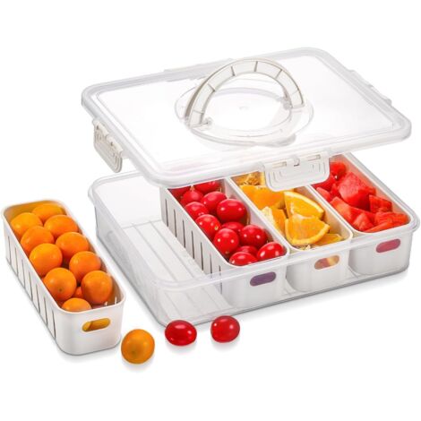 pezzi Snack Box con coperchio, contenitore per alimenti con manici, vassoio di servizio diviso drenabile con 4 scolapasta rimovibili, contenitori per la preparazione dei pasti per snack, insalate, ver (1/5)
