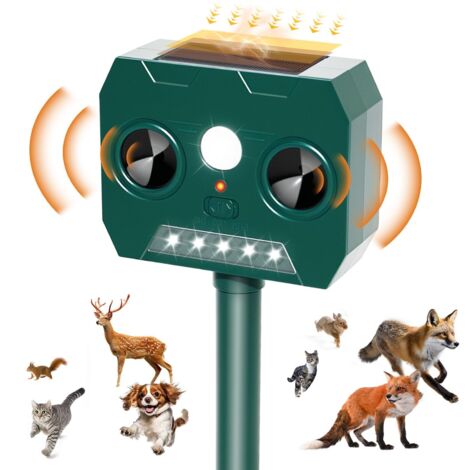 Repellente per gatti da esterno, 2025, repellente solare ad ultrasuoni per cani, impermeabile IP45, 12 m, 120°, con luce LED, per martore, gatti, cani, volpi (1/5)