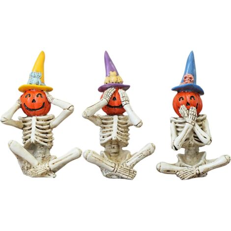 Statuette Di Halloween, 3 Pezzi Di Spaventose Statuette Di Zucca Scheletriche, Design In Resina Ornamento Da Tavolo Horror Decorazione Spettrale Per Soggiorno Casa Stregata Scene Da Giardino 335 89616862