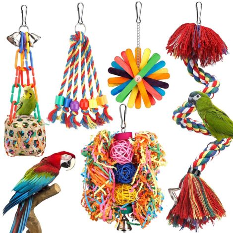 Giocattoli per uccelli, trespolo in corda con campanella colorata per uccelli, da masticare, da triturare, altalena per pappagalli, giocattoli da appendere per gabbie per uccelli, accessori per conuri