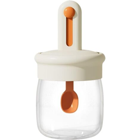 Contenitore per condimenti da 4 pezzi con cucchiaio, barattolo di vetro ermetico, 275 ml, bocca larga, cucchiaio telescopico incluso, organizer da cucina per piano di lavoro, ristorante, campeggio, pi