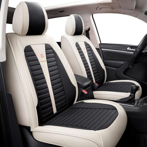 Coprisedili per auto in similpelle a copertura totale, cuscino universale per auto, SUV, furgoni, accessori per interni auto, set completo (nero e crema)