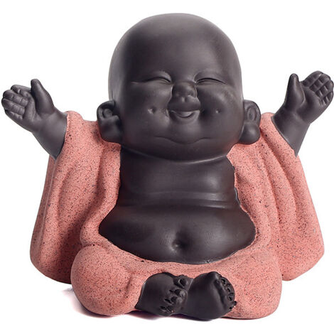 Qikuver Buddha Maitreya che ride, statua di Buddha in ceramica, scultura di tè ornamentale, mini ornamenti di Buddha fortunato seduto, ornamenti da giardino per la casa (arancione)