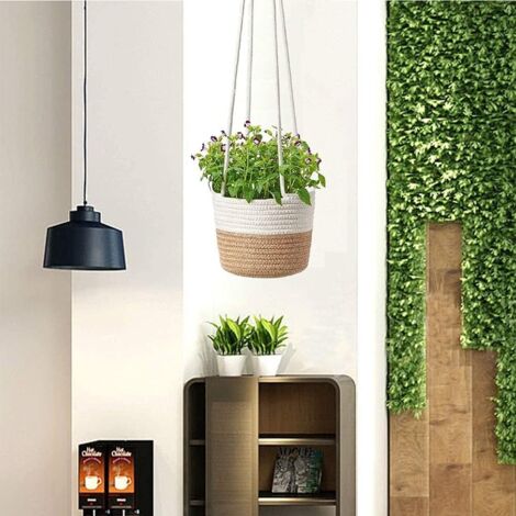Fioriera Sospesa In Rattan 35,5 Cm - Cesto Con Catena Per Piante Da