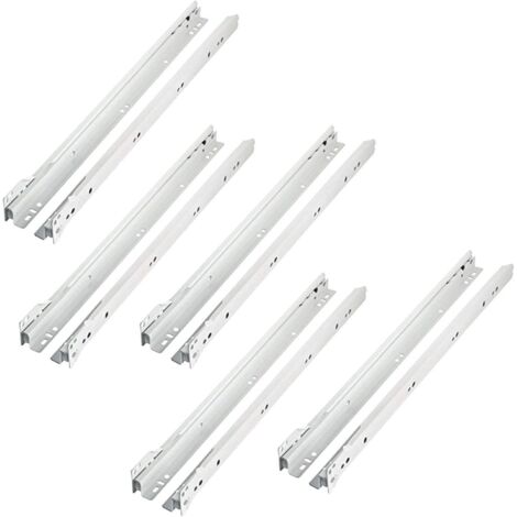 Guide per cassetti con cuscinetto a rulli, parte estratta, 500 mm, guide per cassetti, colore bianco, confezione da 5 (20 pezzi per il montaggio su 5 cassetti) (1/5)