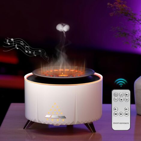 Diffusore di oli essenziali con altoparlante Bluetooth, umidificatore da 350 ml, diffusore di oli essenziali wireless con quattro suoni naturali, fiamma, diffusore di fragranze per la casa per aromate