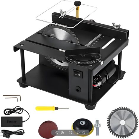 Sega da tavolo in miniatura, sega da tavolo portatile, sega da tavolo scorrevole da 200 W, taglio smussato da 0 a 90°, profondità di taglio di 35 mm, 3000 giri/min, per legno, metallo e plastica