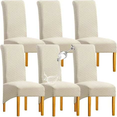 Coprisedie da pranzo grandi, coprisedie elasticizzati lavabili con schienale alto in jacquard, set da 6 coprisedie da pranzo XL, beige, confezione da 2