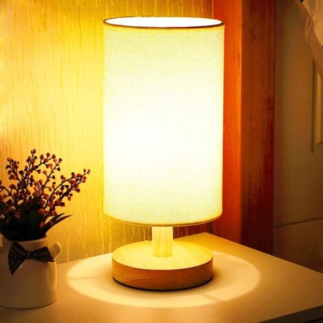 Lampada da comodino a LED - Rotonda - Moderna - In legno - Con interruttore a tirante e lampadina - 3000K - Bianco caldo - Luce notturna come regalo - Ufficio - Camera da letto - Rettangolare