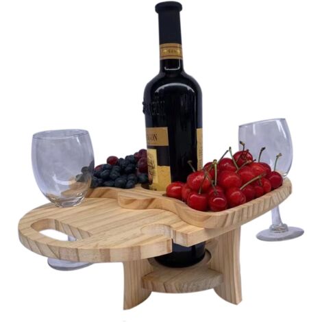 Portabottiglie da vino Tavolo da vino portatile Tavolo da vino pieghevole per esterni Tavolo da picnic portatile Creativo 2 in 1 Portabicchieri da vino multifunzionale Vassoio da portata per campeggio (1/5)