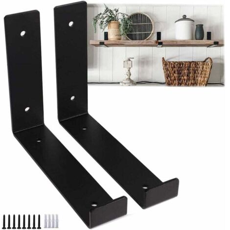 2 pezzi staffe per mensole nere da 25 cm - Staffe per mensole galleggianti industriali resistenti, staffa di supporto per mensole in metallo per decorazioni da parete fai da te con bordo