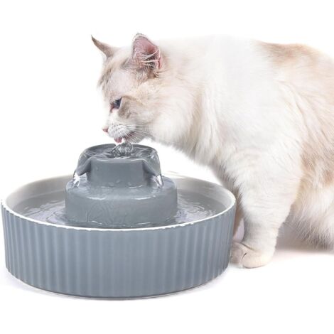 Fontana in ceramica per cani e gatti, 2,1 l, fontana per gatti in PET, alimentatore per cani in ceramica a forma di torta (grigio)