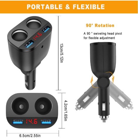 Presa accendisigari con ricarica rapida 3.0, presa USB 12V/24V con voltmetro LED e doppia presa
