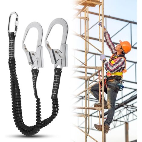 150-200CM, gancio elastico per cintura di sicurezza da 1 pollice, 15KN doppio gancio in acciaio grande cordino di sicurezza antiurto protezione anticaduta corda di sicurezza per esterni