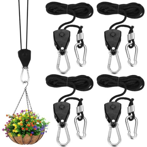 Confezione da 4 ganci a cricchetto con ganci, tenditore per corda regolabile da 8 piedi con borsa portaoggetti impermeabile, cricchetto per corda regolabile per ventilatore per piante, luce, piante da (1/5)