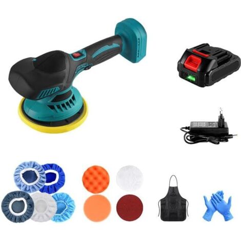 Lucidatrice senza fili, lucidatrice per auto da 21 V, 1 batteria, 2800-5500 giri/min, 6 velocità variabili, kit di lucidatura orbitale da 9 mm per la cura dell'auto