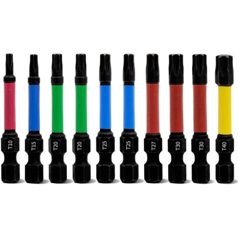 Juego de puntas de destornillador Torx profesional, 10 Uds. De longitud, 50mm, puntas de destornillador de impacto magnético, T10-T40 con vástago hexagonal de 1/4"