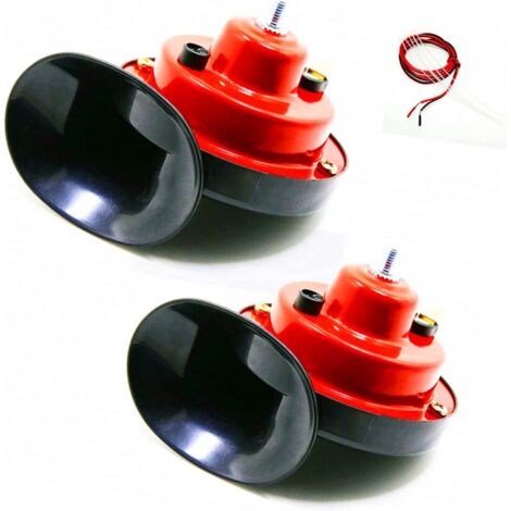 Bocina eléctrica para coche Car Horn Bocina eléctrica Corneta de aire 130DB Kit de bocinas impermeables de tono rojo alto y tono bajo con soporte Bocina de camión para 12V yate moto camión etc (1/5)