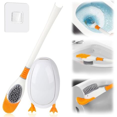 Escobilla de baño de silicona, es ... con forma de pato buceador, escobilla de baño y soporte para escobilla de baño, escobilla de baño de silicona sin taladrar, escobilla de baño para baño/WC (blanca (1/5)