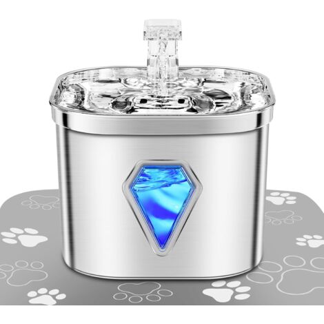 Stainless Steel Disinfection Dispenser for Cats, Dogs and Cats, USB Powered, Ultra-Quiet, Double Filter Sponge Active Carbon 5 Layers (Only Water Fountain for Cats, Sliver) (1/5)