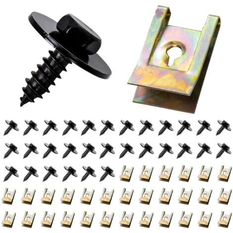 Surtido de 60 clips para carrocería, tuercas de jaula, clips en U y tornillos de fijación, kit de clips y tuercas para tornillos, tornillos para carrocería de coche, guardabarros y paneles interiores (1/5)