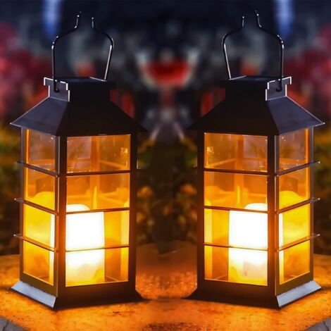 Farol solar para jardín exterior, 2 unidades, con efecto llama, resistente al agua IP44, para mesa, patio, valla, entrada de vehículos. (1/5)