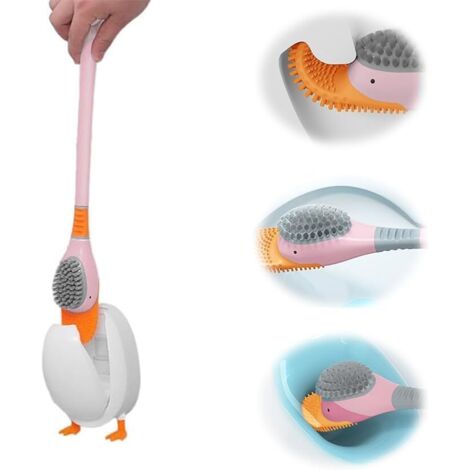 1 pieza de cepillo de baño, juego de cepillos para inodoro, cepillo de baño montado en la pared, cepillo de baño con forma de pato, soporte para cepillo de baño sin taladrar, cepillo de baño de secado (1/5)