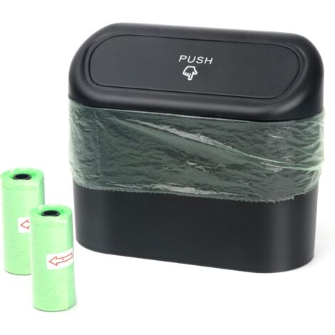 Cubo de basura pequeño para coche con tapa, impermeable, portátil, para colgar en la oficina (negro)
