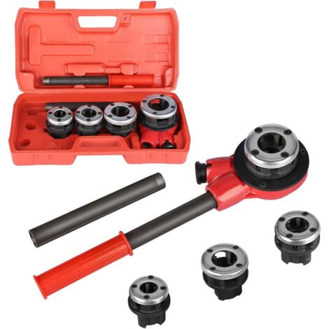 Terraja Manual, Juego de Machos de Roscar para Tubo, Kit de Roscas para Mangueras Hidráulicas Manuales de 1/2", 3/4", 1", 1-1/4", Juego de Cadenas de Maleta de Mano para Hidráulicos