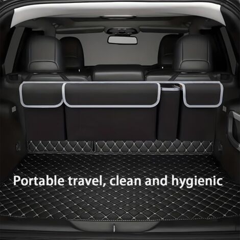 Organizador para maletero de coche - 90 x 25 cm - Bolsa de almacenamiento para asiento trasero - Con 4 bolsillos - Plegable e impermeable - Negro (1/4)