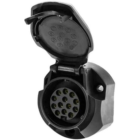 13-Pole Female Trailer Plug with Cap, 13-Pin Trailer Plug, 13-Pin Trailer Hitch, 13-Way Trailer Connector, 12V, Waterproof, PVC, Black (1/5)