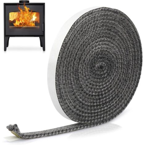 Junta de inserción de chimenea de 2 mm x 10 mm x 3 m Junta de chimenea autoadhesiva Juntas trenzadas autoadhesivas Junta plana de fibra de vidrio para chimenea, estufa, tubo de estufa, puerta de horno (1/5)