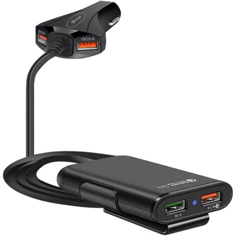 Cargador de coche USB QC3.0 de 4 puertos y carga rápida 4 en 1, adaptador de encendedor de cigarrillos para asiento delantero/trasero de 60 W y 12 A para teléfono, tableta o computadora portátil con c (1/5)