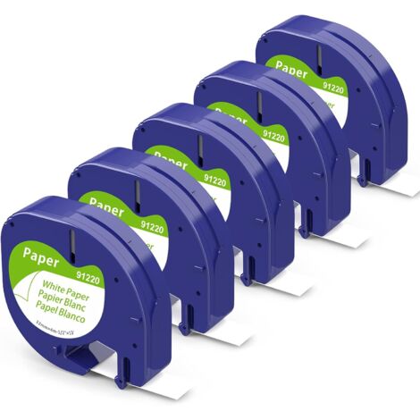 Cinta de papel compatible con Dymo LetraTag, 12 mm x 4 m, color negro sobre blanco, compatible con Dymo Labeler LT-100H, LT-100T, XR, XM, LT-110T 200B, cinta de papel para etiquetas blanca 91220 S0721 (1/5)