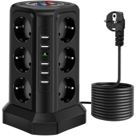 Regleta de enchufes vertical con enchufe europeo, 12 tomas de corriente con 5 interruptores de protección contra sobretensiones USB (color: negro, tamaño: enchufe europeo)