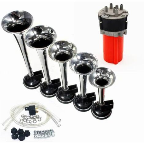 bocina de música de cinco tubos bocina de automóvil personalidad de sonido de frecuencia múltiple 12V 150DB bocina de aire bocina de camión con bomba de aire de compresor