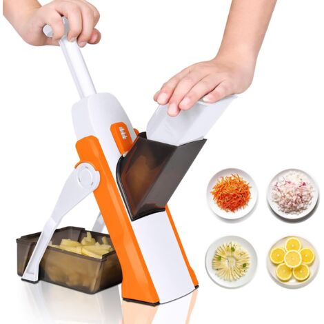 Cortador de Verdura, Multifunción para Todos Los Mandolina de Cocina Manual, Hoja de Acero Inoxidable, Juliana, Cubos de Patata Frita Zanahoria(Blanco y Naranja)