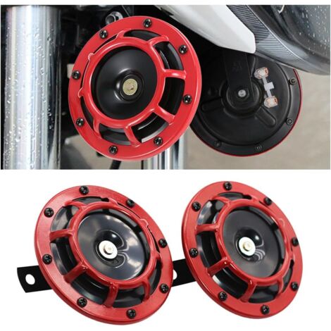 2 Piezas Kit Claxon Coche 12v, Bocina De Coche Super Fuerte Tono Alto Y Bajo Kit De Bocina Doble Metálica, Bocina Eléctrica Universal Metálica Super Fuerte Impermeable Coche(Rojo) (1/5)