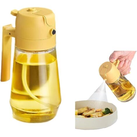 Pulverizador de aceite 2 en 1 para aceite de cocina, botella rociadora de aceite de 470 ml apta para alimentos, atomizador de aceite de alta calidad, rociador de aceite para cocinar(amarillo) (1/5)