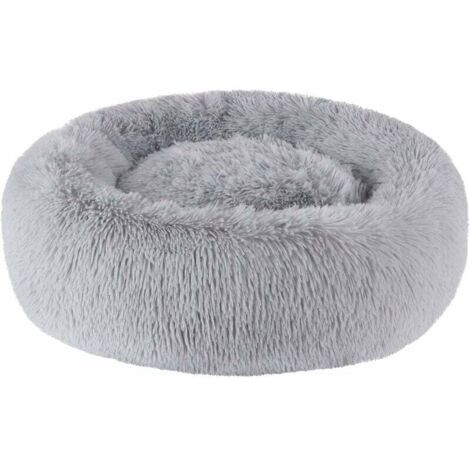 Cama para perros redonda, suave y giratoria, extragrande, lavable, con cojín, de lujo, con forma de rosquilla, para perros grandes, L-80 cm, gris claro