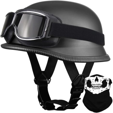 Casco de motocicleta vintage, casco jet, casco abierto alemán para adultos, medio casco, homologado por la ECE, con hebilla ajustable de liberación rápida, para casco de crucero o chopper, talla L.