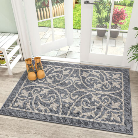 Felpudo de entrada para interiores de 50 x 80 cm, felpudo absorbente para interiores, felpudo para exteriores antideslizante y resistente al polvo, felpudo lavable para interiores, gris claro
