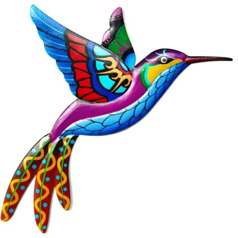 Decoración de pared de colibrí de metal - Arte de pared de hierro forjado - Decoración de pared colgante - Valla para jardín, patio, casa, interior y exterior - 1 pieza, azul (1/5)