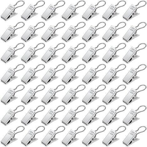50 clips de metal para cortina, de acero inoxidable, decorativos, para dormitorio, baño y decoración del hogar, color plateado. (1/5)