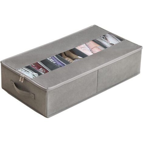 Almacenaje Bajo Cama, Organizador Zapatos Debajo, Zapatero Bajo Cama, Bolsa de Almacenamiento Ropa Debajo de la Cama con Ventana Transparente y Asas, Plegable,Gris