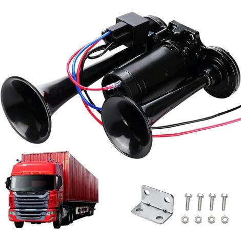 Bocina Camion 12V, 600DB Bocina de Coche Súper Fuerte, Bocina de Aire Doble con Compresor, Bocina Aire Comprimido para los Vehículos de 12V, Camión, Tren, Barco, Furgoneta (Negro)