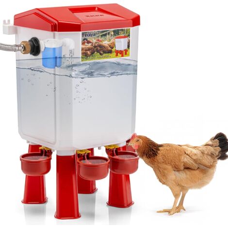 Bebedero automático para pollos con filtro y control de flotación - Comedero grande para pollos - 18,7 litros - Kit de bebedero para aves con manguera de acero inoxidable